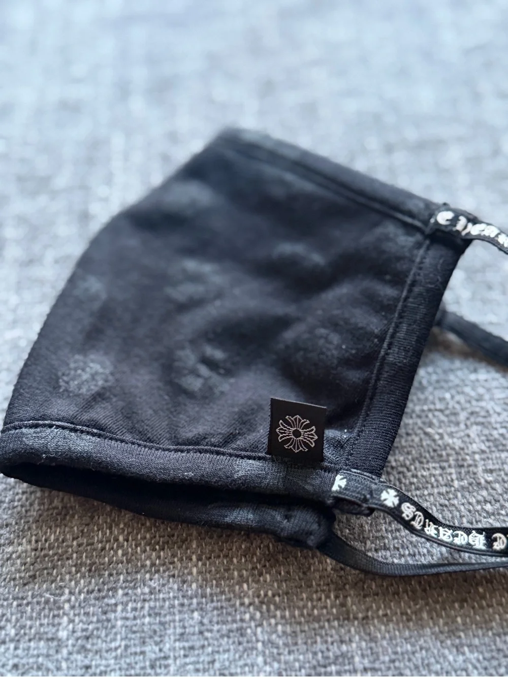 Chrome Hearts Black Cotton Face Mask with Logo Strap